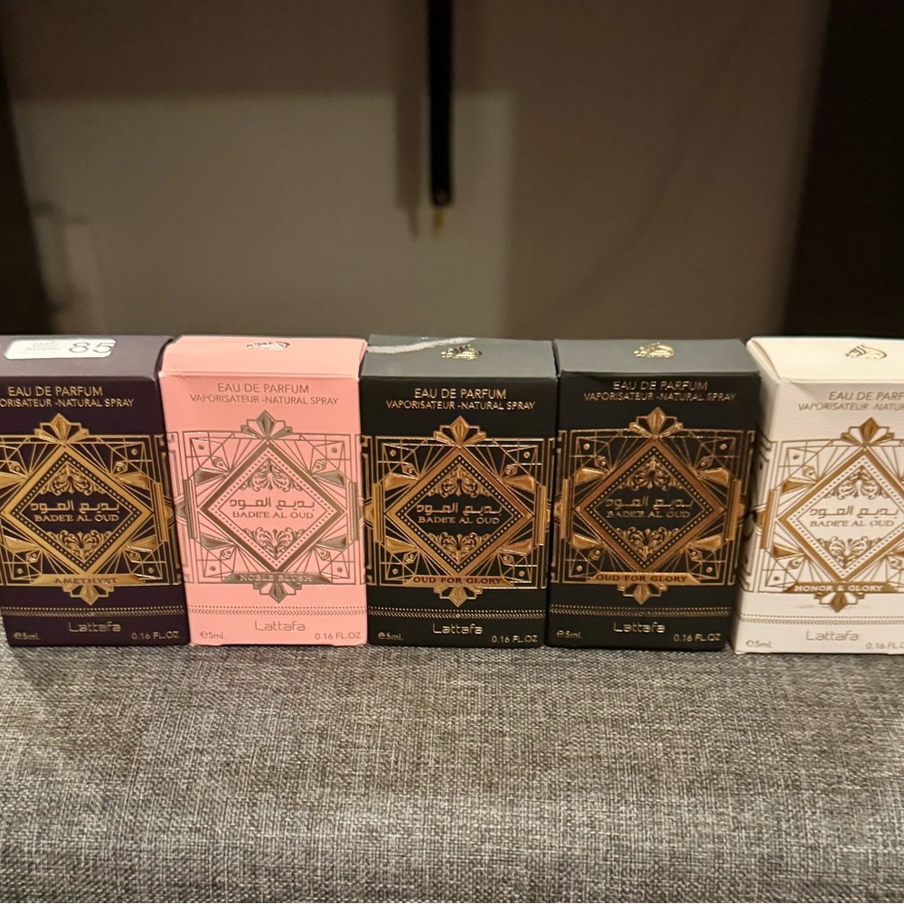 Lattafa Eau de Parfum Set - Pink, Black, Gold. NEW 5ML each dabber